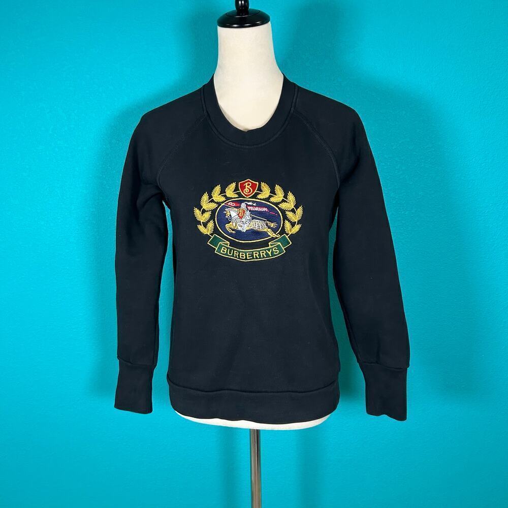 Burberry London Black Fleece Oak Leaf Crest Sweatshirt Athleisure Size Xs